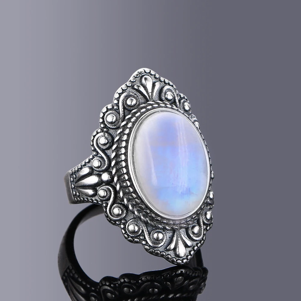 Lunar rainbow • Beautiful dark goth style ring with white labradorite in silver 925 free standard shipping