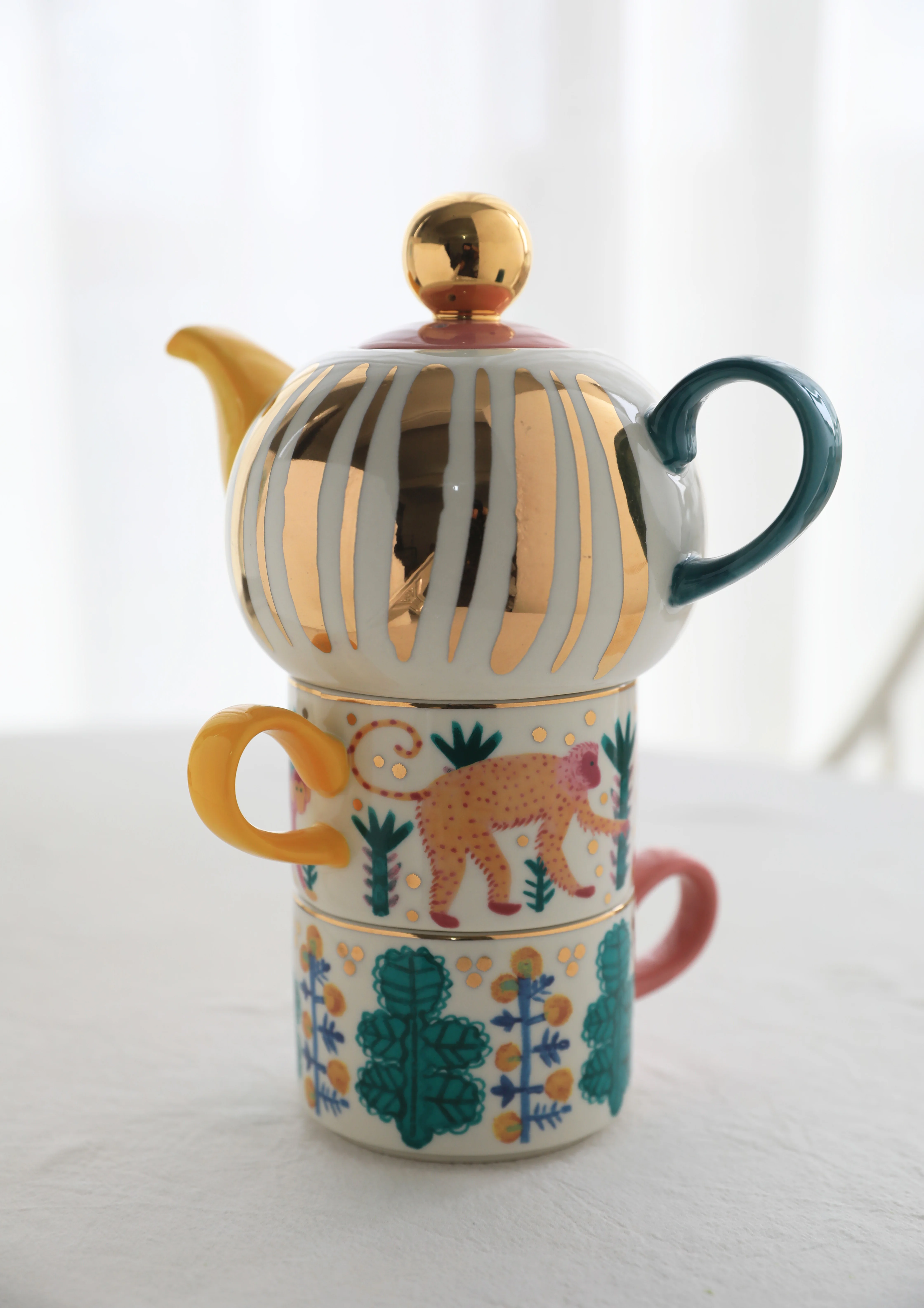 Surrealist Style Manual Painting Golden Ceramic Tea SetTeaware Sets