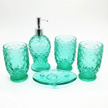 

Free Shipping Nordic Bathroom Accessories Set Fish-Shaped Bath Supply Kits Scale Transparent Glass 4 Pieces 5pcs Blue Pattern