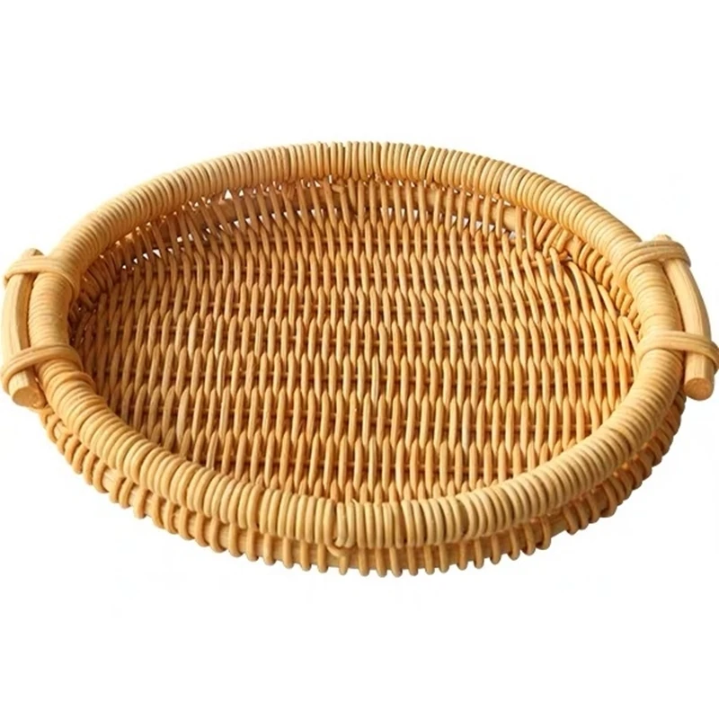 Food tray handmade straw woven round portable bread snack fruit storage basket hotel restaurant kitchen household items