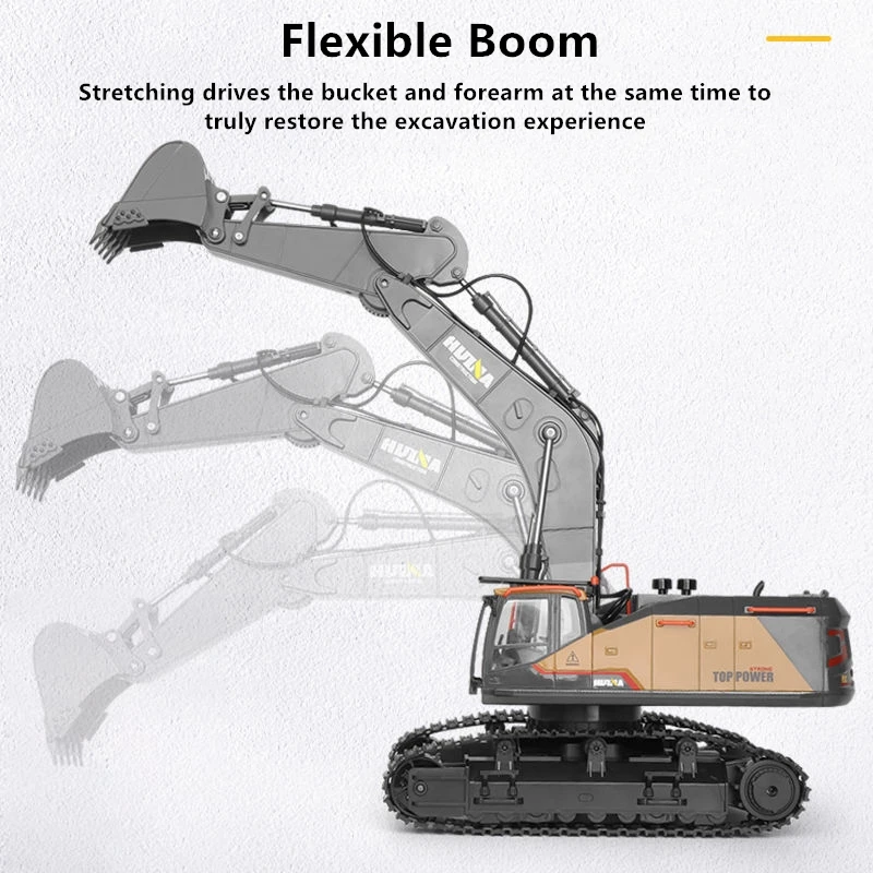 Realistic Simulation RC Excavator 680 Degree Rotation 22-CH Alloy Bucket Flexible Boom LED Light 30Mins Endurance Alloy RC Truck 5