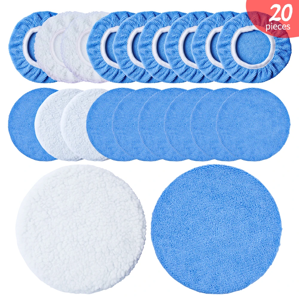 

QEEPEI Microfiber Polishing Bonnets 20Pcs Orbital Buffer 5-6 inch Polisher Pad Cover Car Waxing Applicator Bonnet