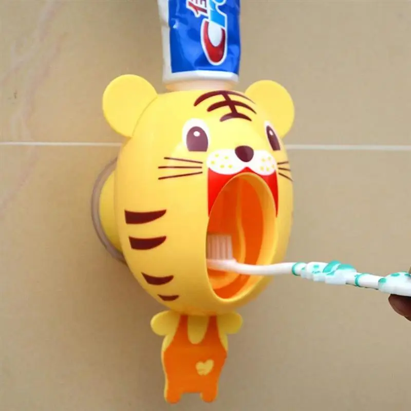 

Toothbrush Holder Children Automatic Toothpaste Dispenser Practical Strong Suction Sucker Funny Cartoon Style Bathroom Household