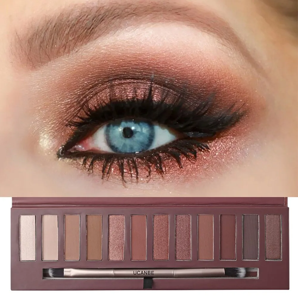 UCANBE 12 Color Molten Rock Heat Eye Shadow Palette Flame Nude Shimmer Matte Smoky Eyeshadow Red Brown Pumpkin Color Style