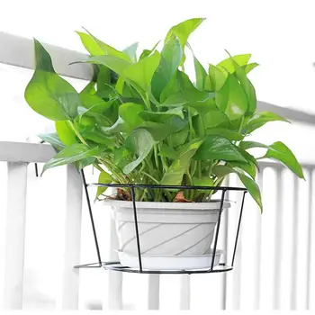 

1 Set Round Plant Pots and Flower Stand Hanging Flowerpot Planter Stand for Home Balcony Railing