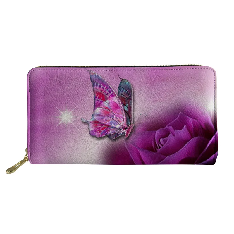 As Picture Thikin Pretty Colorful Butterfly Long Wallet Women Purses Fashion Coin Purse Card Holder Female Clutch Money Bag PU Leather - Цвет: As Picture