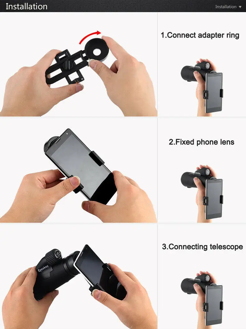  Eyeskey 8-24x42 Zoom Binoculars Telescope HD Scope FMC Optics + Smartphone Capturer Adapter Barcket