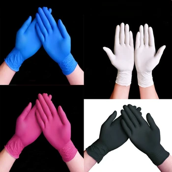 

100 Pieces Disposable Multifunction Multicolor Gloves Wholesale Rubber Latex Material Experiment Nitrile Tattoo Beauty Hair Dye
