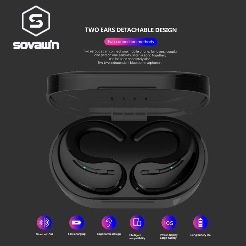 Sovawin наушники TWS bluetooth наушники 5,0 стерео беспроводные bluetooth наушники белые для IOS Android с зарядным устройством 500 мАч