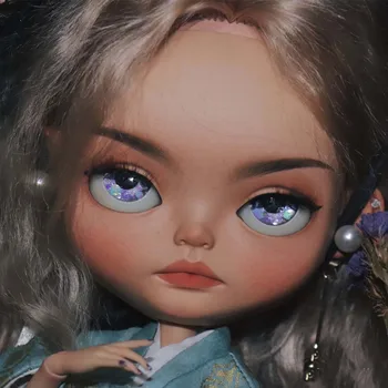 

ICY 19 joint blyth doll with makeup face blackskin with wig Girl gift Indifferent expression makeup doll Fashion retro G003