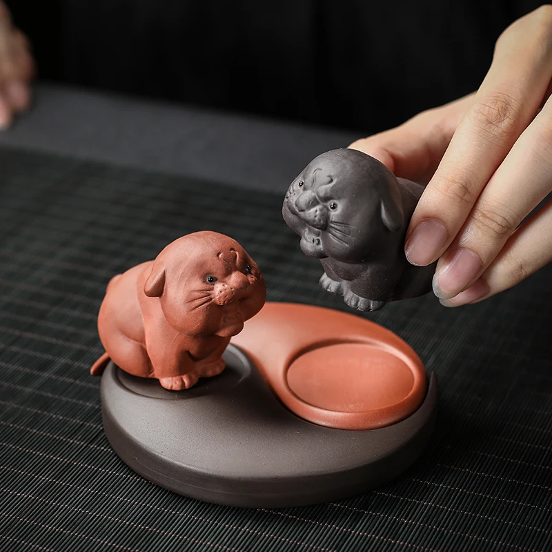 1PCS Creativity Handmade Purple Clay Tea Pet Chinese Zodiac Tiger Statue Ornaments Boutique Tea Decoration Accessories Crafts
