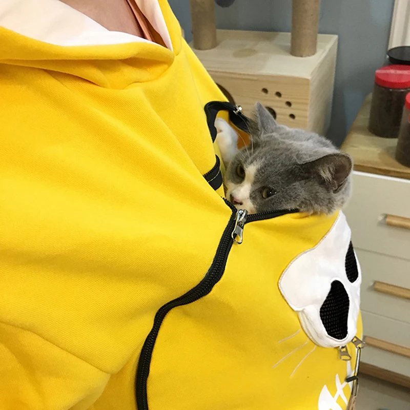  Kangaroo Kitten Puppy Holder Animal Pouch Hoodie Printed Hooded Sweatshirt For Teen Girls Women Cat