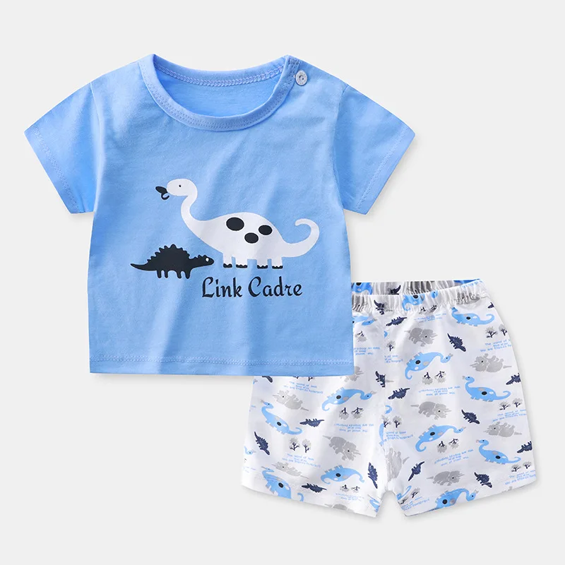 Summer Kids Boy Clothes Fashion Caryoon Dinasaur Tracksuit T-shirt Shorts 2 Piece Suit Infant Biy Girl Clothes Set Newborn