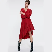 Red ZA новейшее однотонное платье женское платье осень зима модное повседневное английское элегантное платье подарки вечерние каникулы оптом