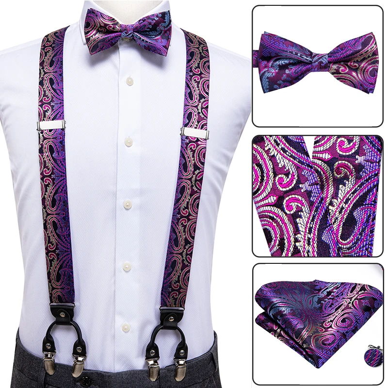 Hi Tie кожаные подтяжки мужские металлические 6 зажимов винтажные Эластичные