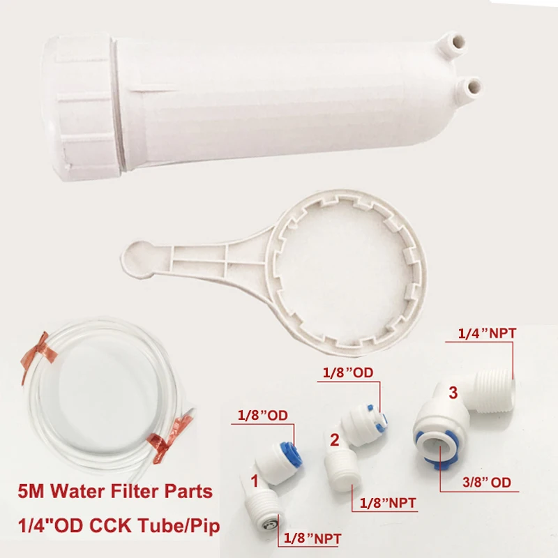 RO Membrane Housing 3012 for 3012-400 gpd/3012-600gpd Reverse Osmosis With 5M 1/4"OD CCK Parts Tube/Pipe And All Fittings