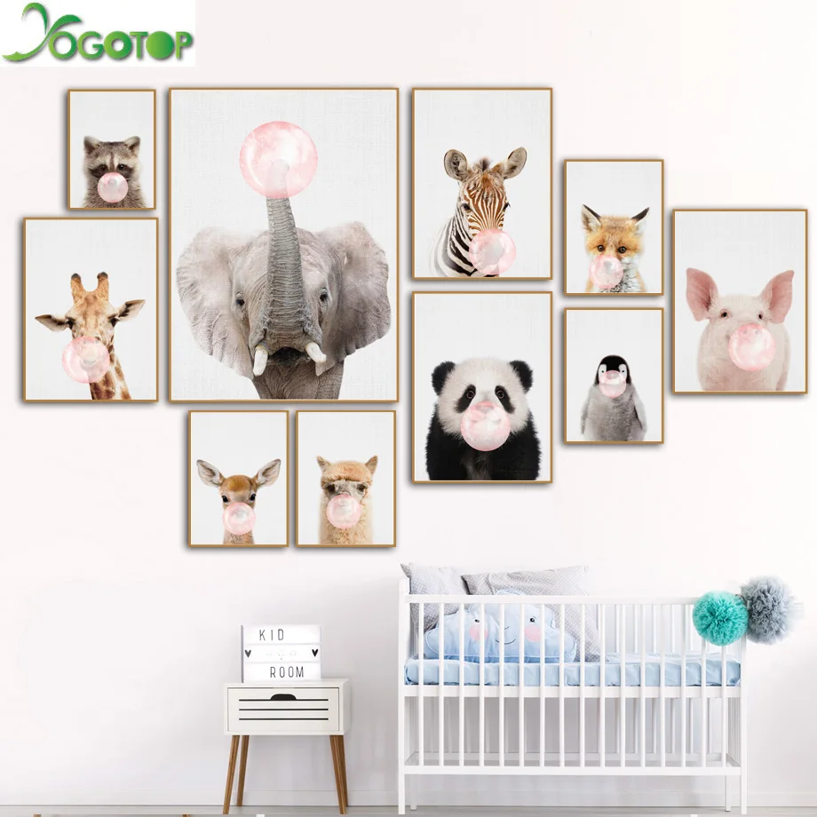 Панда олень слон пингвин воздушный шар скандинавский животный настенное