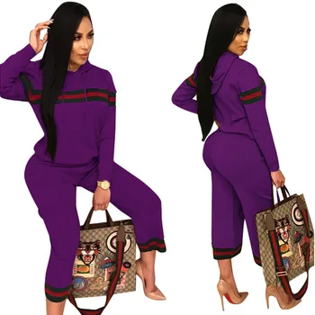 

Ribbon Printed Leisure Suit Multi-color Popular Style Women Two Piece Suit Purple Color S-xxl Sizes Sport Women Sets Clothes