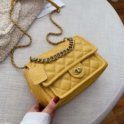 yellow Роскошные Сумки из искусственной кожи на цепочке, дизайнерские сумки через плечо для женщин, маленькая сумка через плечо, Женская дорожная сумка с замком - Цвет: yellow