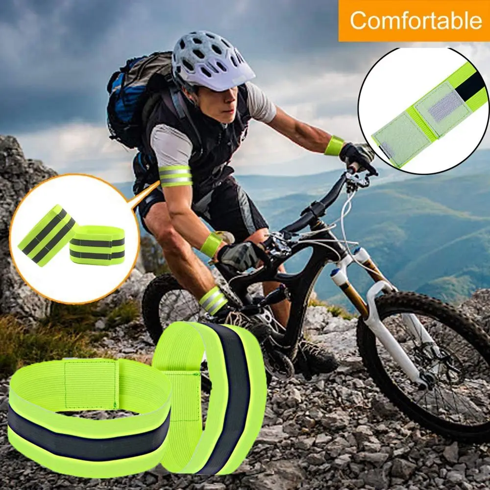 6 Bandes Réfléchissantes élastiques Pour Pantalon De Vélo – Gris, Noir, Vert Et Orange Fluo – Sécurité Visibilité Nuit