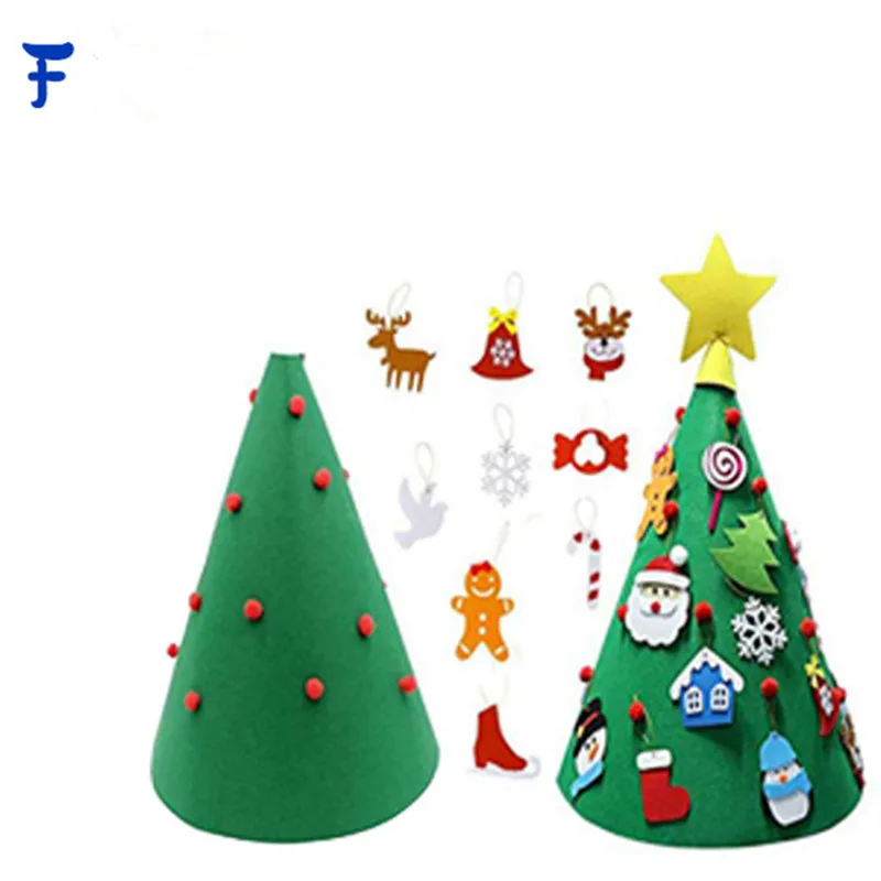 style F 3D DIY войлочная Рождественская елка новогодние подарки Детские игрушки искусственное дерево настенные подвесные украшения Рождественское украшение для дома - Цвет: style F