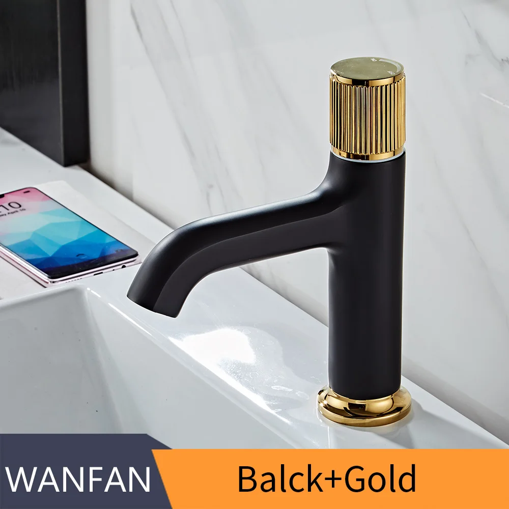 Balck and Gold Кран для раковины, Белый окрашенный кран для ванной, смеситель для ванной комнаты, кран для горячей и холодной воды из латуни, кран для раковины, черный 855799 - Цвет: Balck and Gold