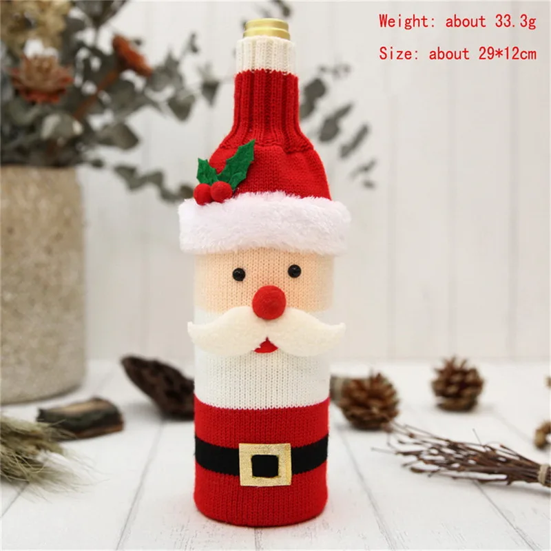 Рождество Санта Клаус вязание крышка для бутылки с красным вином для бара Рождество Снеговик для бутылки мешок украшения Декор для обеденного стола 33x13 см - Цвет: A1
