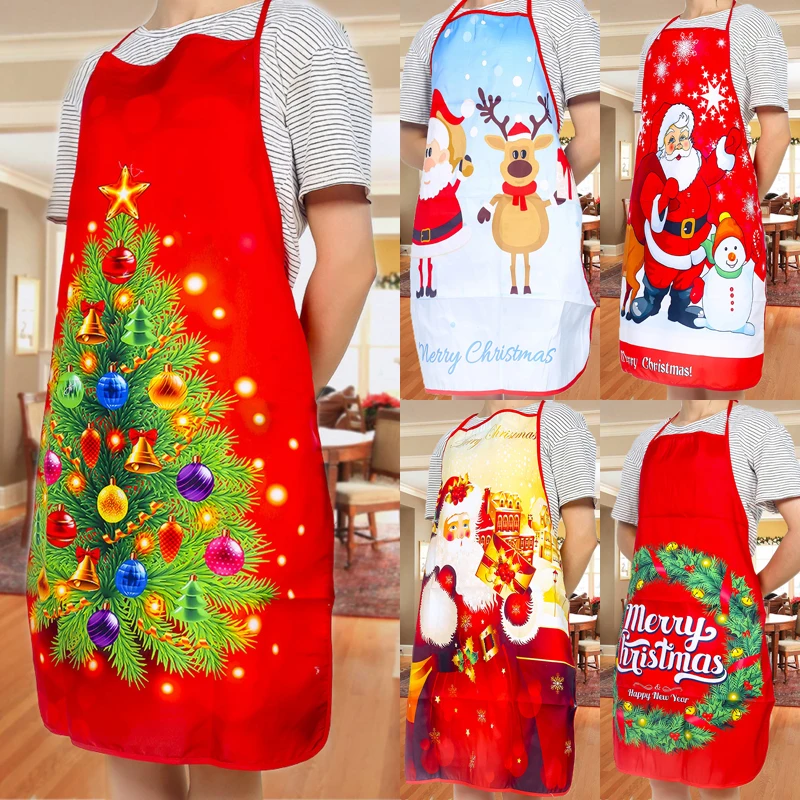 1Pcs Red Christmas Aprons Adult Santa Claus Aprons Women and Men Dinner Party Decor Home Kitchen Cooking Baking Cleaning Apron