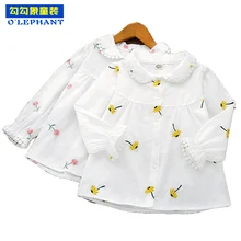 Блузки с цветочной вышивкой для девочек; сезон весна-осень; школьные блузки с кукольным воротником; белая рубашка с длинными рукавами; топы для девочек; одежда для малышей