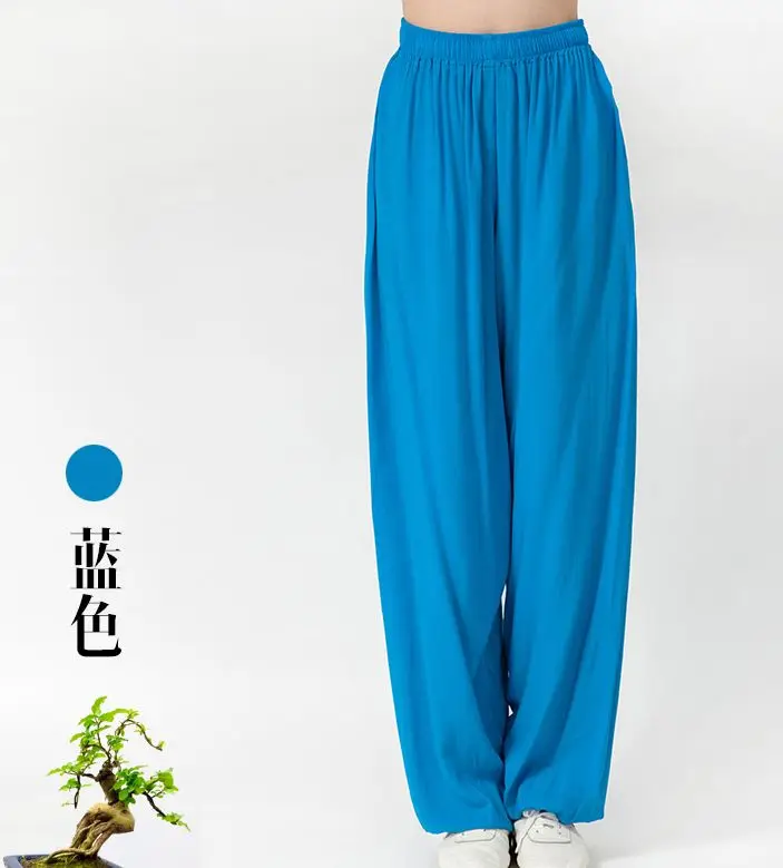 blue Унисекс Лето и весна хлопок Тай Чи Брюки taijiquan кунг-фу ушу утренняя зарядка брюки для йоги военные спортивные брюки для занятий боевыми искусствами - Цвет: blue