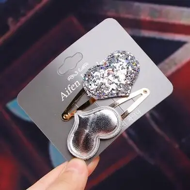 Sliver Heart 2 шт./компл. милые детские носочки для девочек Заколки для волос со стразами Корона в форме звезды BB зажим шпильки для детских волос заколка принцессы женские аксессуары для волос - Цвет: Sliver Heart