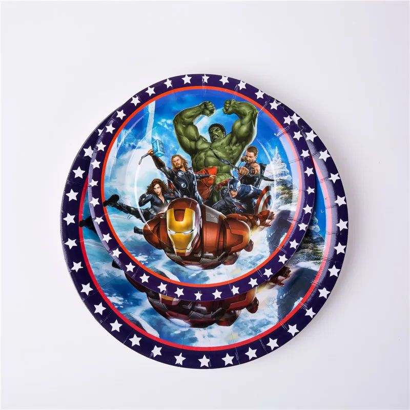 9inch Plate-6Pcs Супергерой Мстители Дети День рождения украшения вечерние бумажный шарик чашки соломы вечерние принадлежности для дня рождения ребенка - Цвет: 9inch Plate-6Pcs