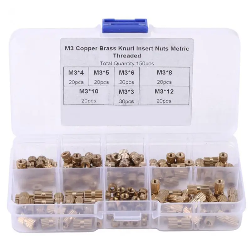 

EASY-150pcs/Box Knurl Insert Nuts M3 Threaded Insert Screws Assortment Set Kit Industry Machinery Nut Injection Tools
