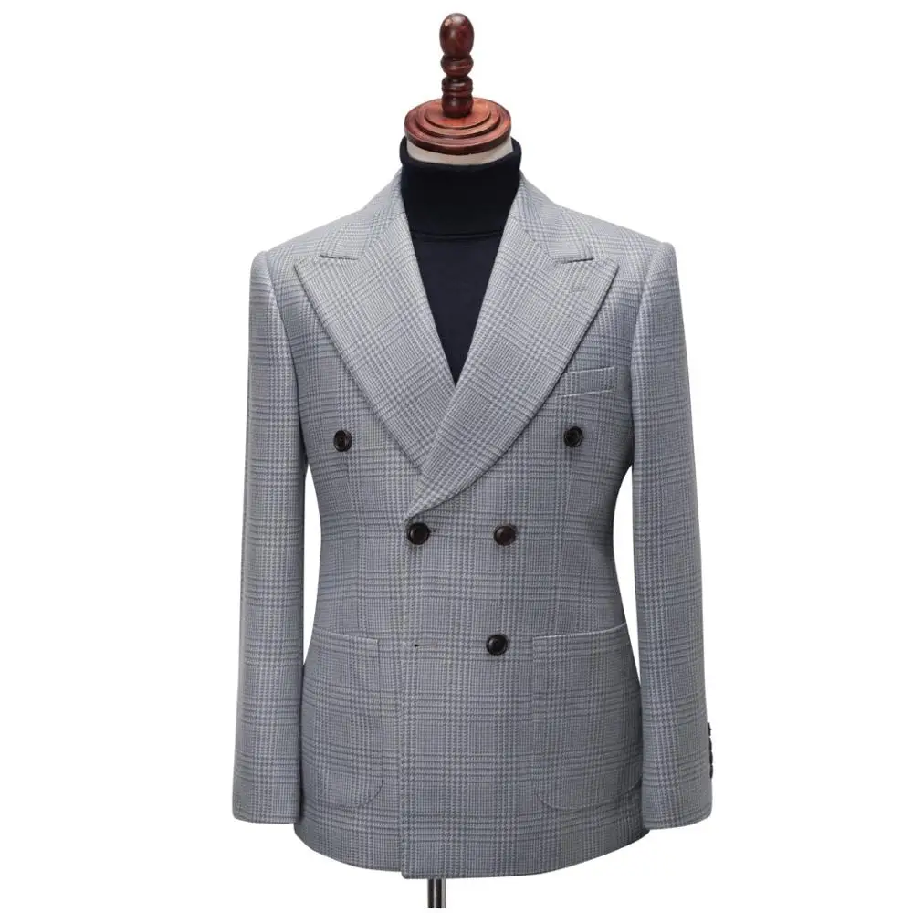 

Wool Glen Plaid Blazer Formal Men Suits Peaked Lapel Outfit Custom Made Two Piece High Quality Jacket Pants Groom Tuxedos