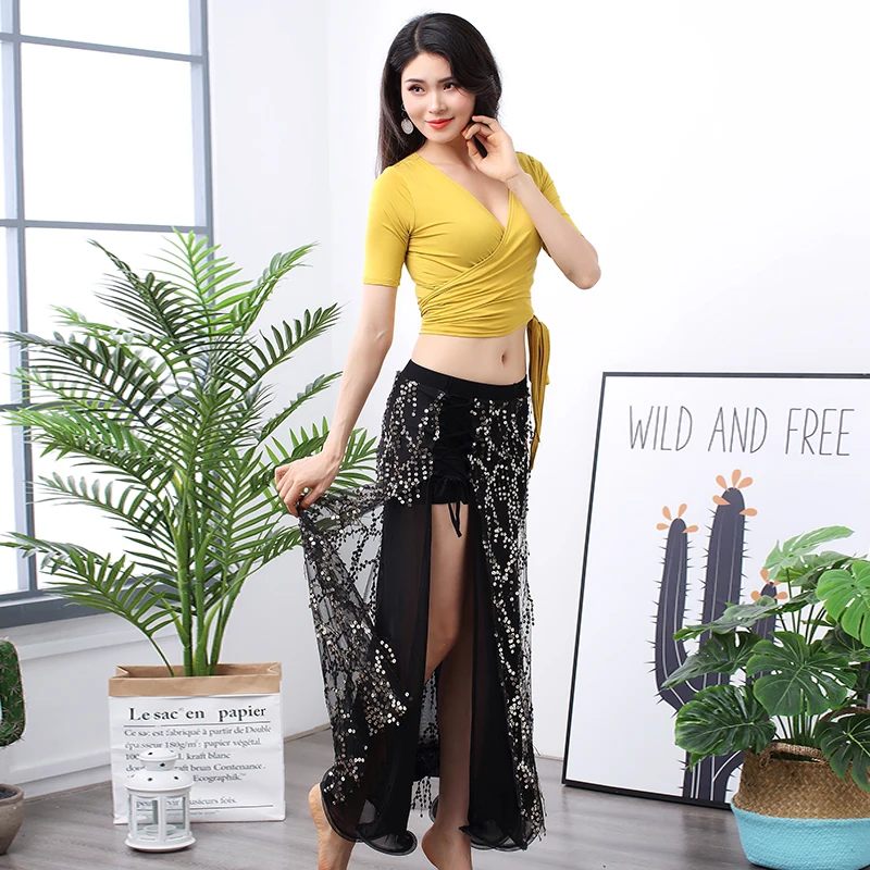2 pieces set Новинка, одежда для танца живота, костюм из 2 предметов, тренировочная одежда, бахрома с блестками, юбка для начинающих, Одежда для танцев в Восточном Индийском стиле, DL4610 - Цвет: 2 pieces set