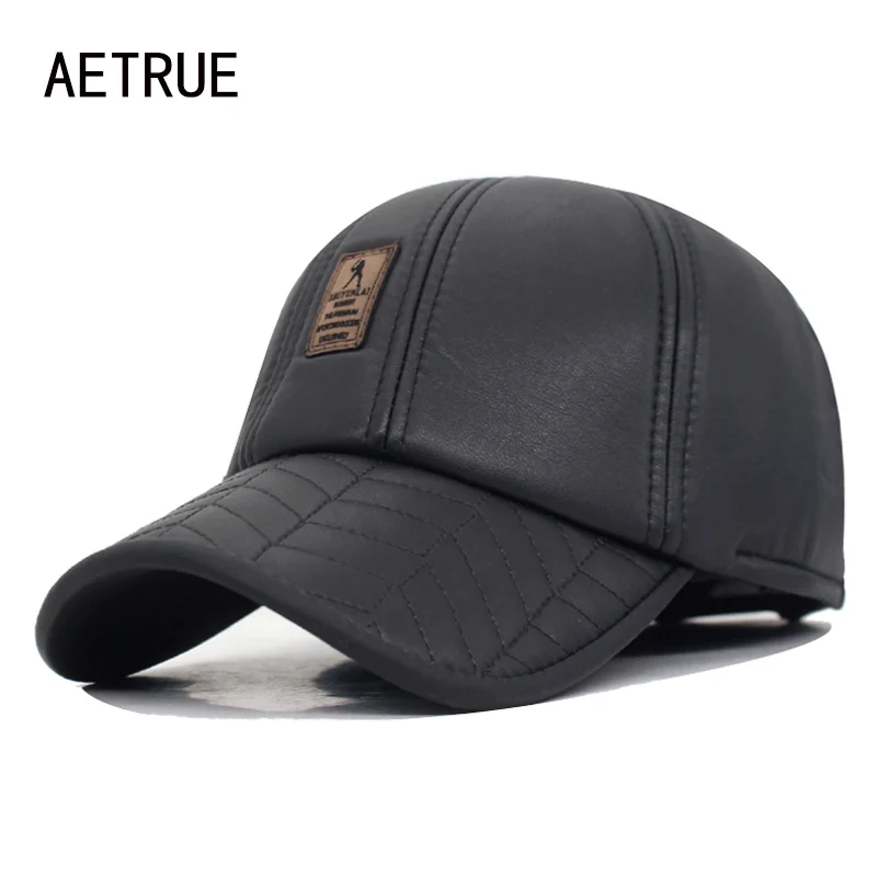 Зимние Бейсбол Кепки Для мужчин Snapback Black Искусственная кожа Зимние головные уборы для мужчин и женщин из искусственной кости ушанка тренировочные костюмы, Брендовые мужские Бейсбол шляпа Кепки