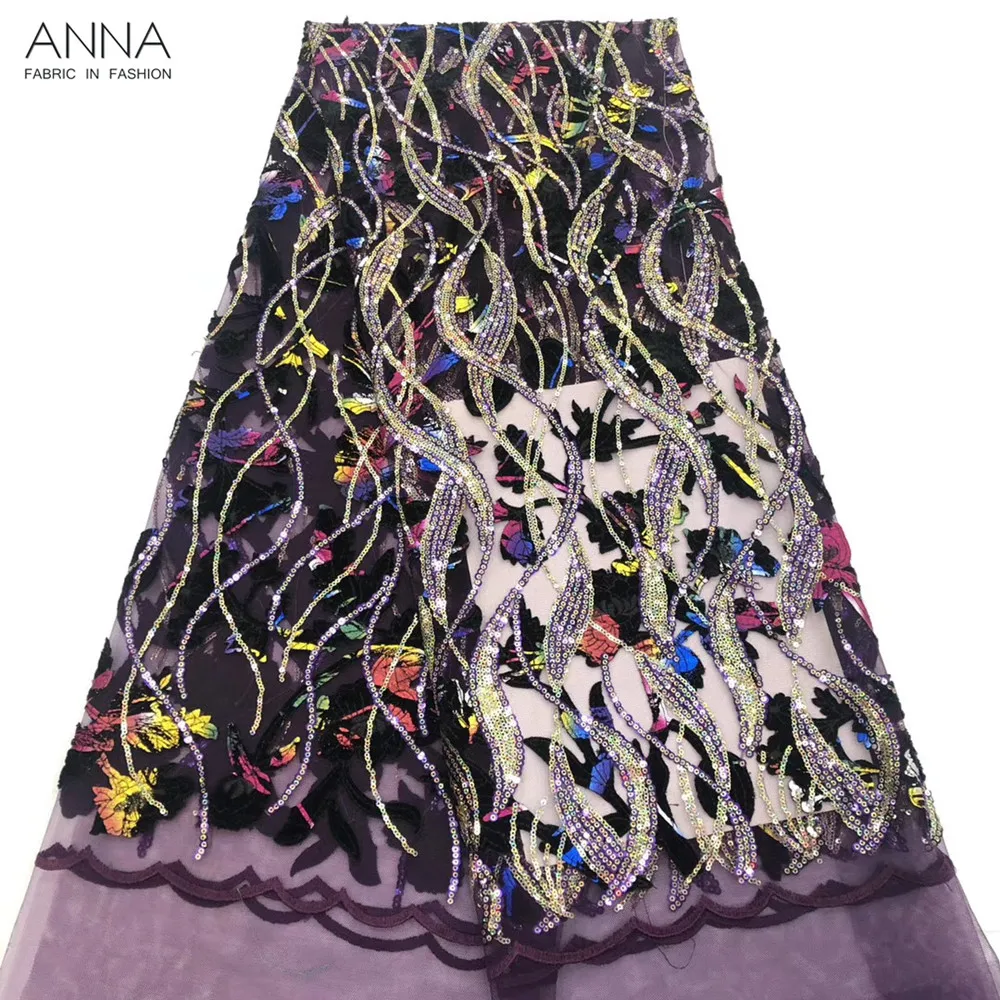 

Purple African Sequins Net Lace Fabric 5 Yards/ French Tulle Lace Bling Bling Evening Gown Mesh Lace Party Sequins Fabric 2019