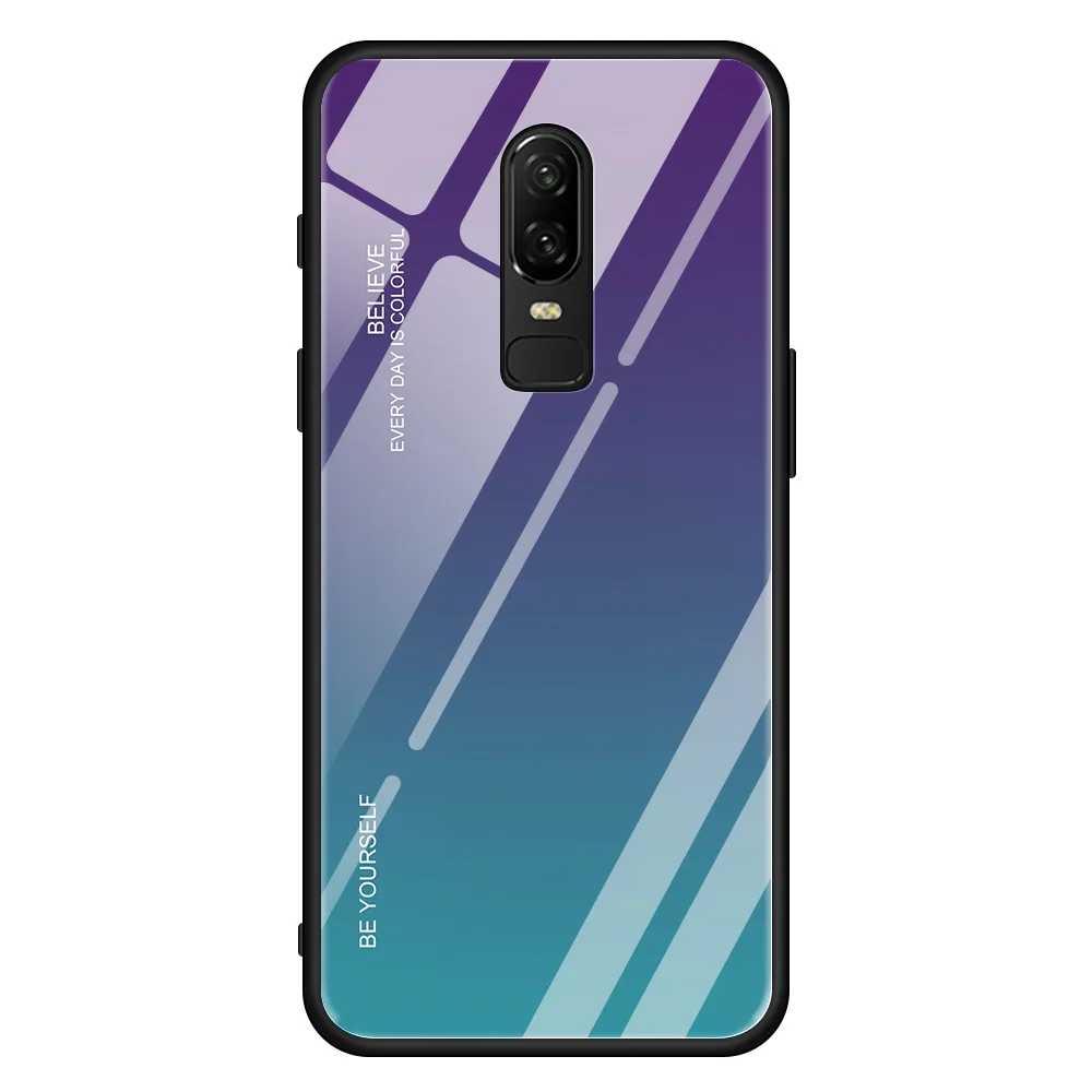 Чехол из закаленного стекла с градиентом для Oneplus 7 Pro, Мягкий защитный чехол из ТПУ с защитой от ударов для Oneplus 6 6 t, задняя крышка - Цвет: 4