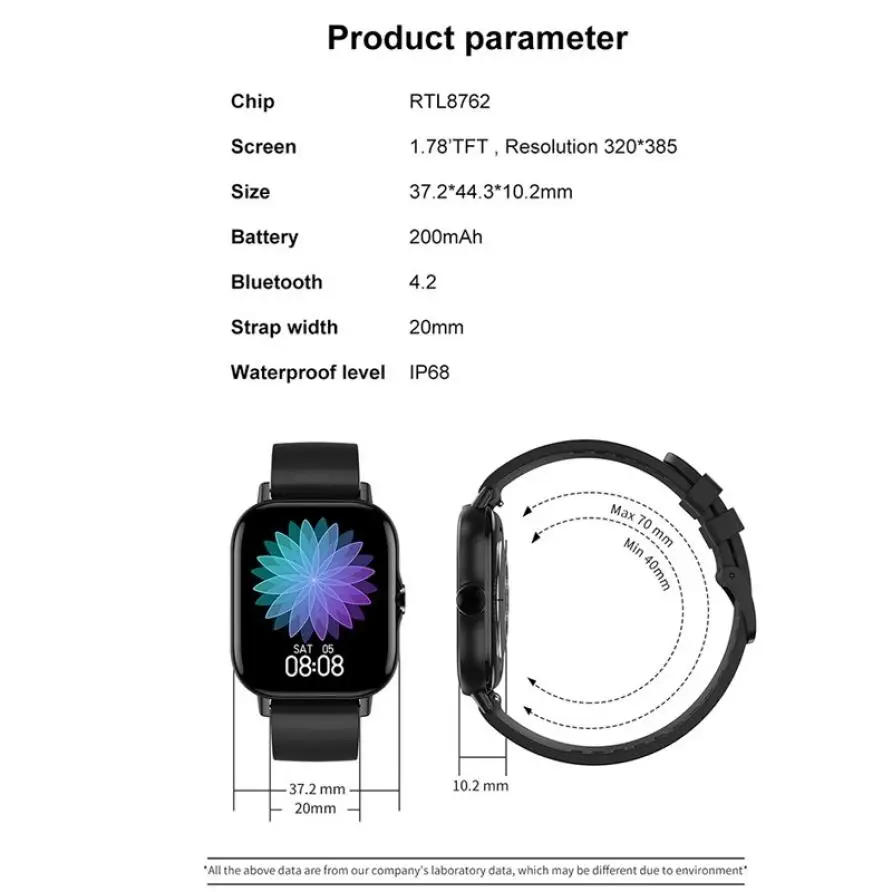 DT94 1.78 inch Bluetooth Call Smart Watch Full Touch Blood Pressure Heart Rate Monitor Smartwatch Wristband for Android IOS