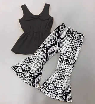 

hot sale latest style black sleeveless top with bell-bottom girl's outfits