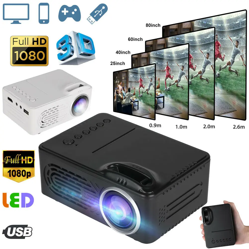 

Full Hd 1080p Hd Led Portable Projector 320x240 Resolution Multimedia Home Cinema Movie Beamer Video Theater Dropshipping