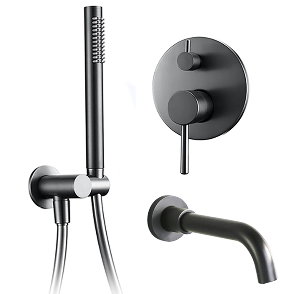 Brushed Rose Gold Shower Faucet Dual Control Wall Mounted Single Handheld Shower And Spout Hot And Cold Bathroom Bathtub Tap Sho 6