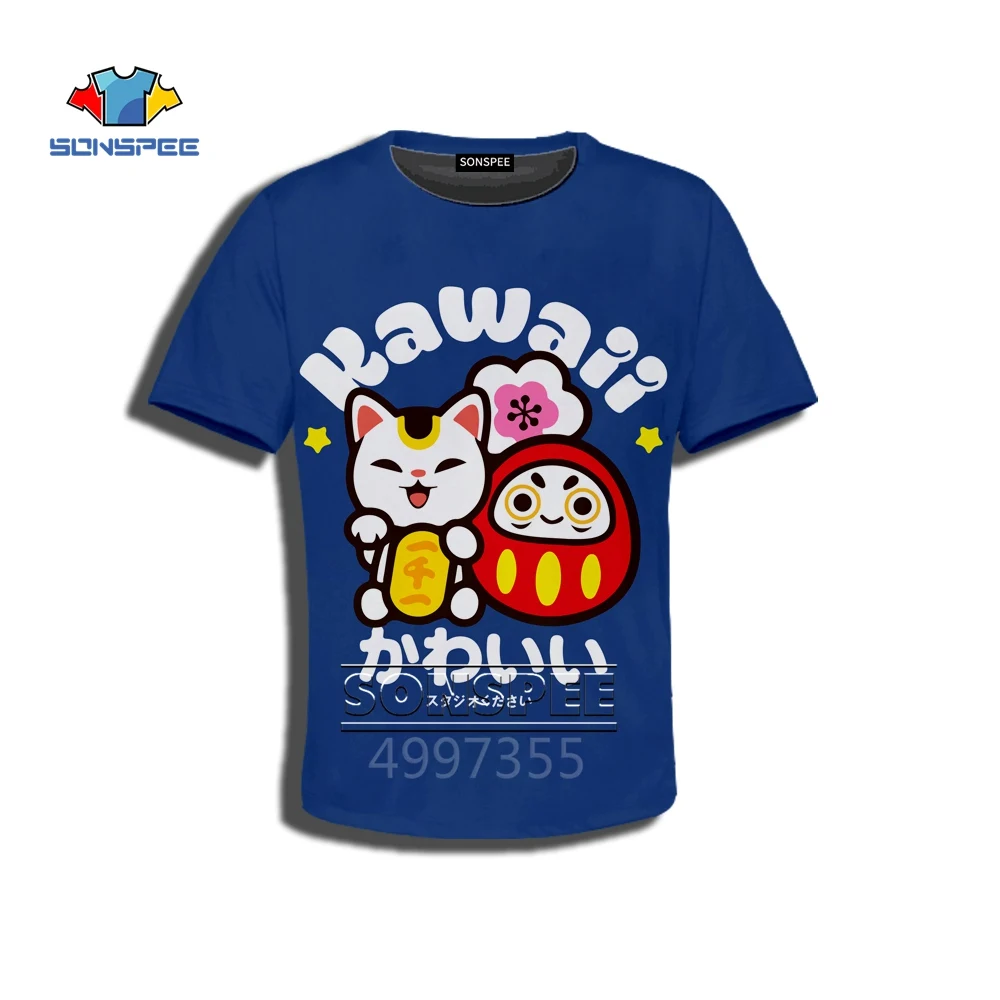 SONSPEE/Новинка; Kawaii/футболка с рисунком счастливого кота Harajuku; толстовка на молнии с капюшоном и 3D-принтом для мальчиков и девочек-подростков; детская одежда в стиле хип-хоп; X323
