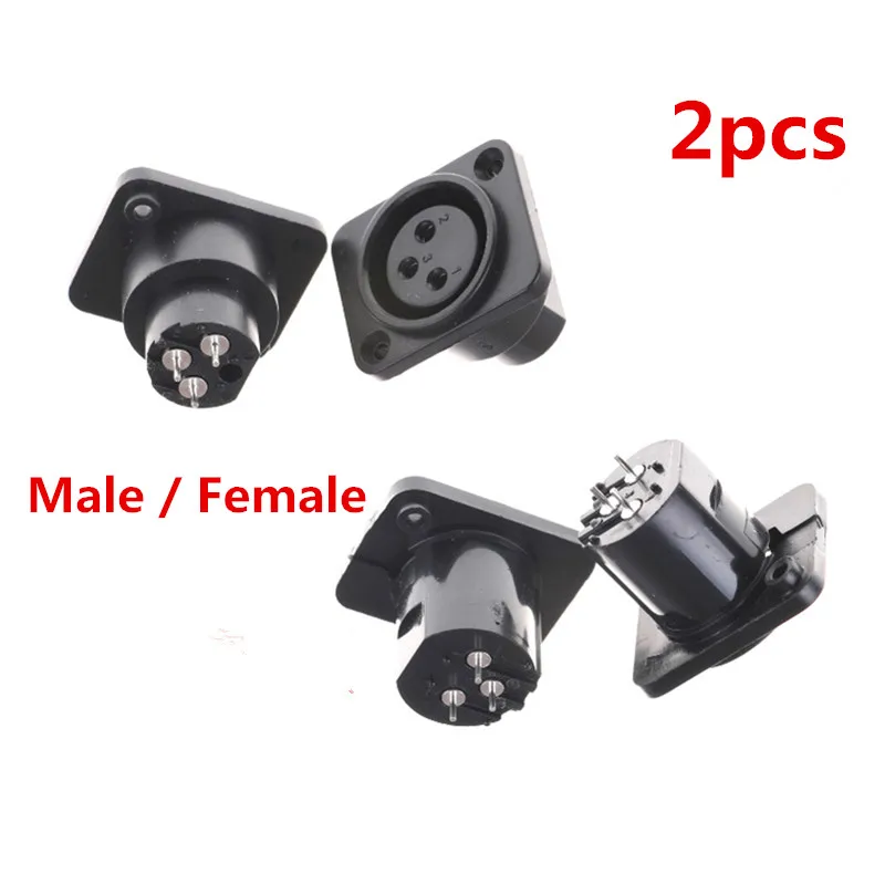 2PCS Hot Selling XLR Plug&Socket 3Pin XLR Male Plug&Female Socket Panel Mount Chassis 3Pins Square Shape XLR Connectors Adapter