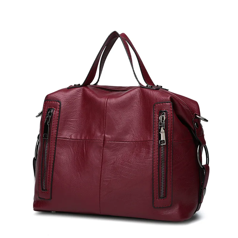 New Real PU Leather Women's Bag Fashion Boston Handheld Messenger Bag Spliced Shoulder Bag