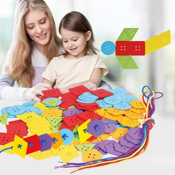 

2020 Baby Button Puzzle Early Educational Toy Threading Buttons Q Games Hand-eye Training Toys