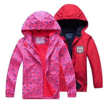 

Waterproof Windbreaker Girls Jacket For Child Hooded 2020 Autumn Winter Star Polar Fleece Girls Outerwear Coat 3-12T Kids Jacket