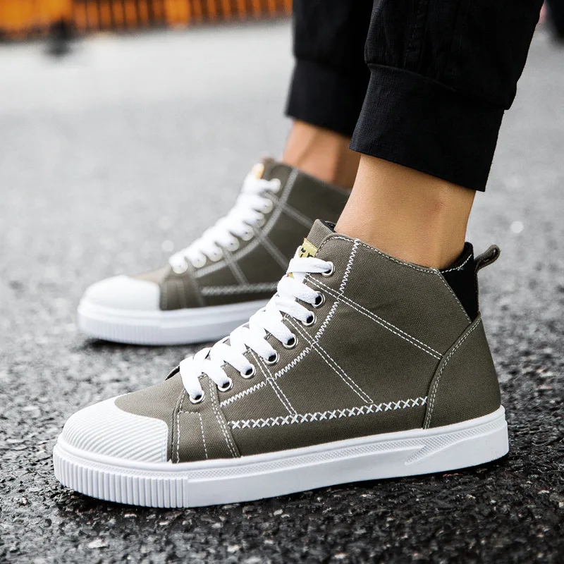 

Wechat Business Autumn And Winter Men's Hight-top Canvas Shoes Korean-style Students Casual Shoes Trend nan ban Shoe Shoes Versa