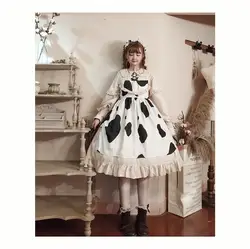 Милое платье принцессы в стиле Лолиты; оригинальное весеннее платье в стиле Лолиты; платье в стиле «Корова», «Сад»; имитация двух частей из