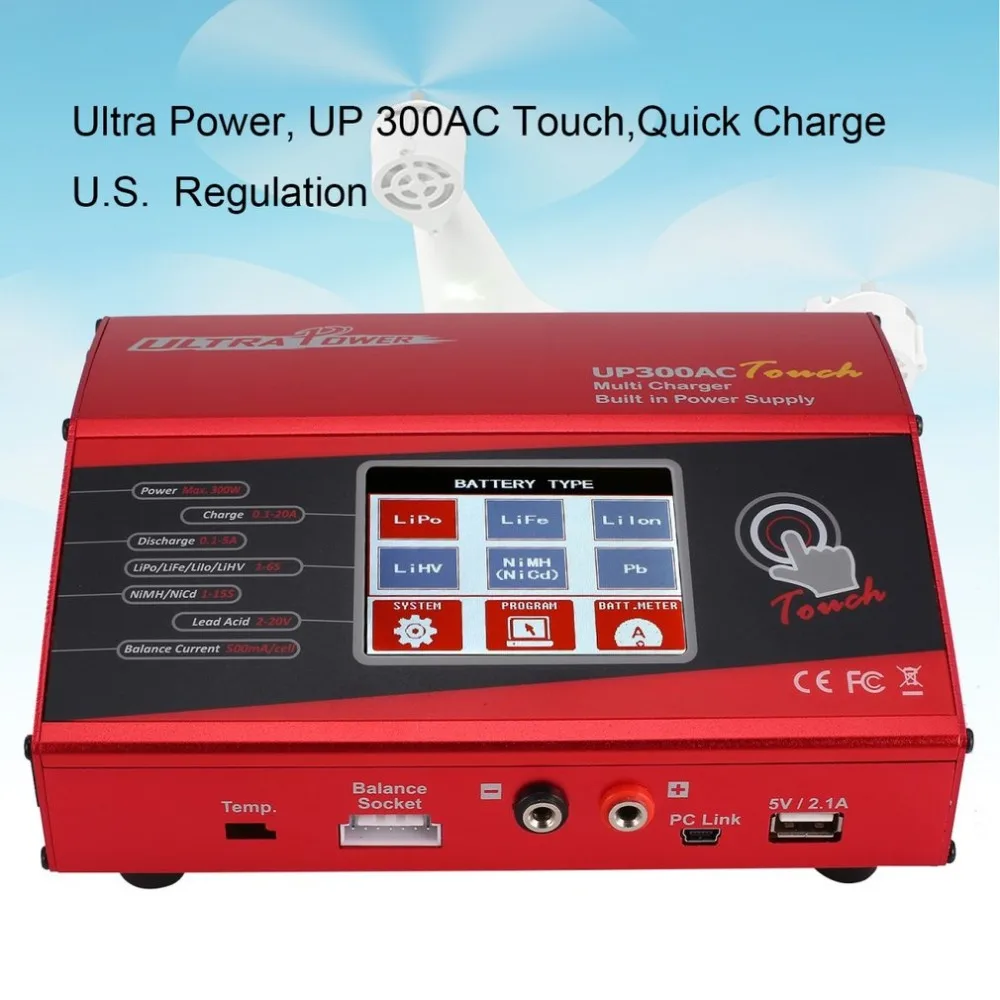 UP300AC Высокая мощность Touch 300 Вт 1-6S LiIo/LiPo/LiFe/LiHV/NiCd/NiMH Зарядное устройство для баланса аккумулятора Dis зарядное устройство для радиоуправляемого дрона ht